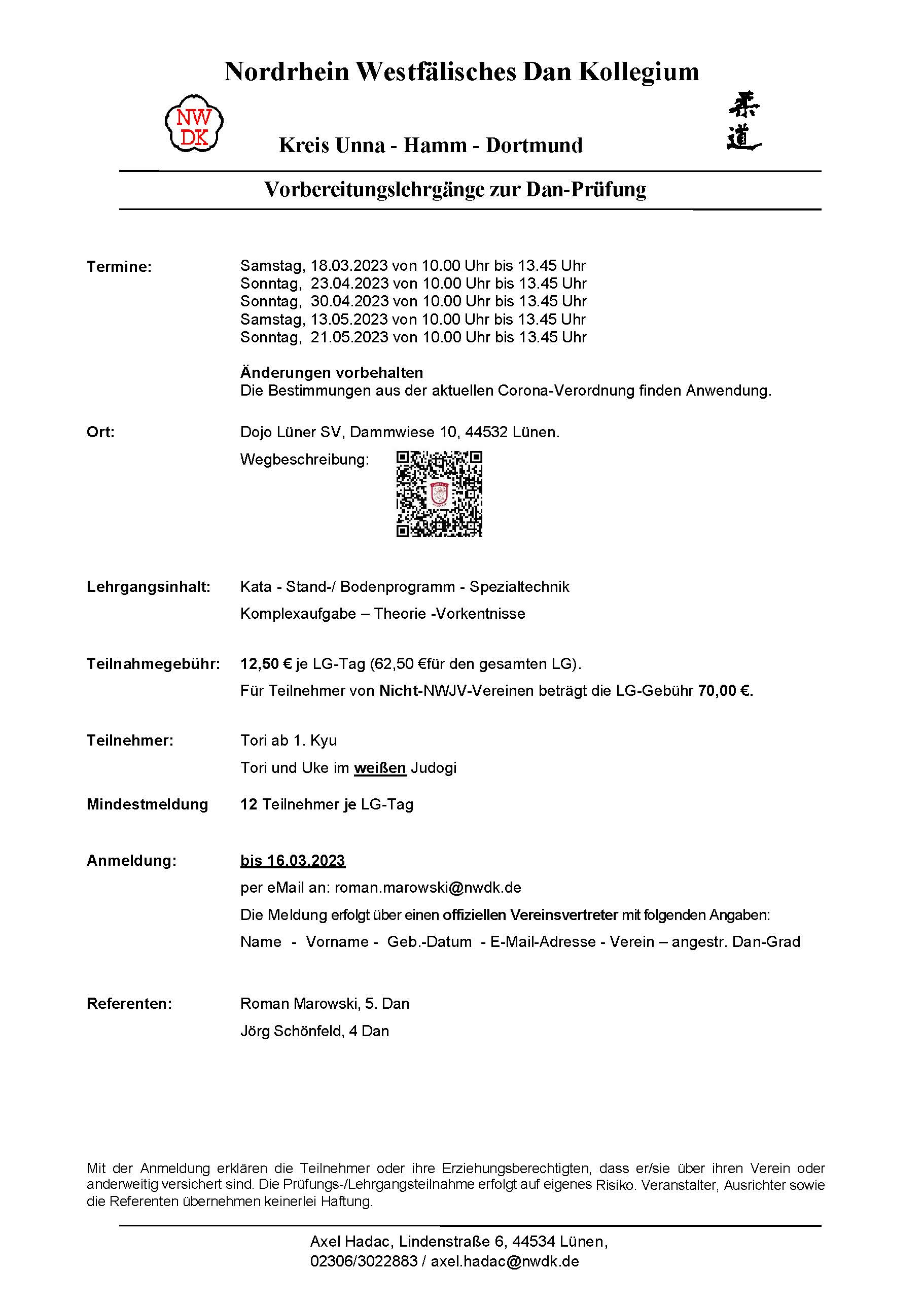 Ausschreibung Dan Vorbereitungslehrgang 2023